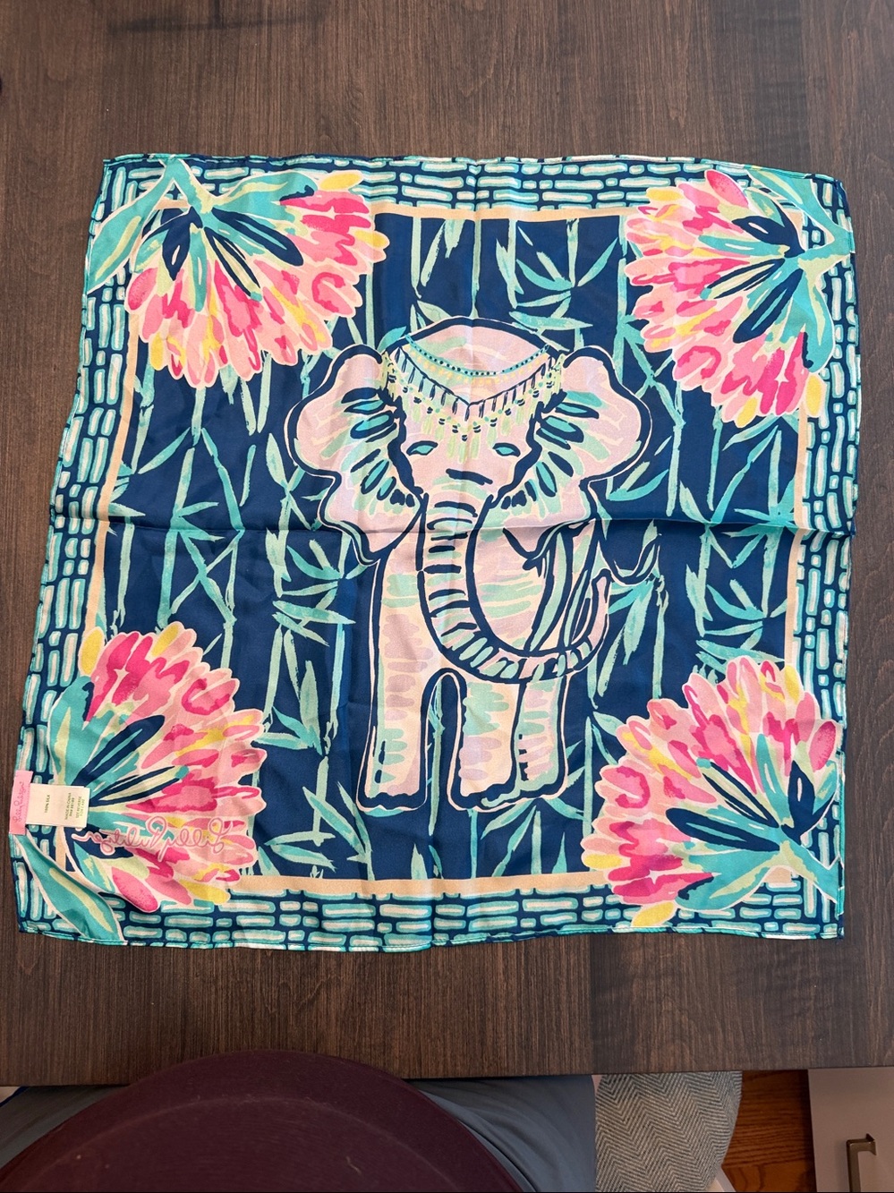 Lilly Pulitzer Navy Multi Elephant Print Silk Scarf